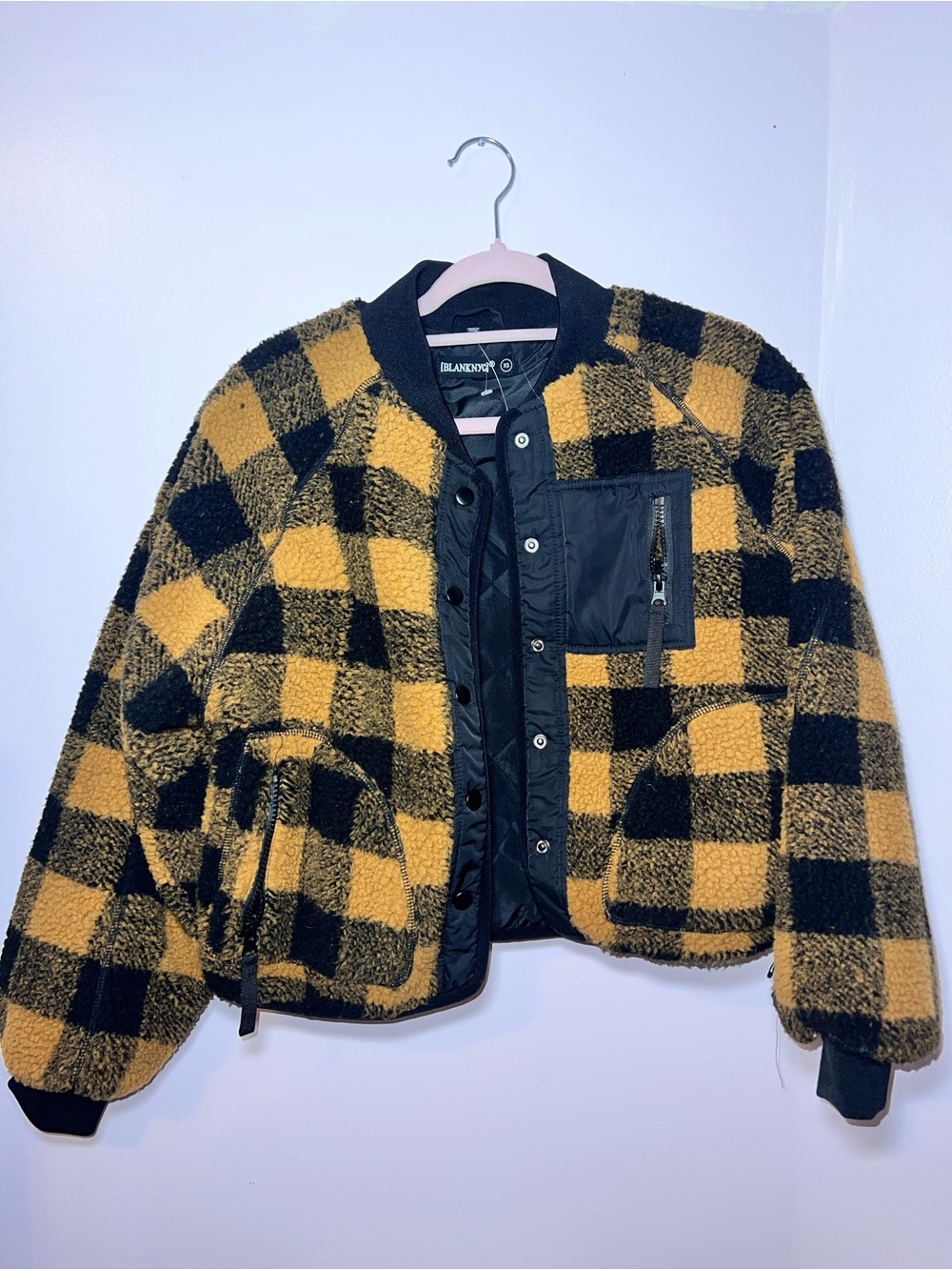 Blank NYC Black and Yellow Buffalo Check Sherpa Bomber